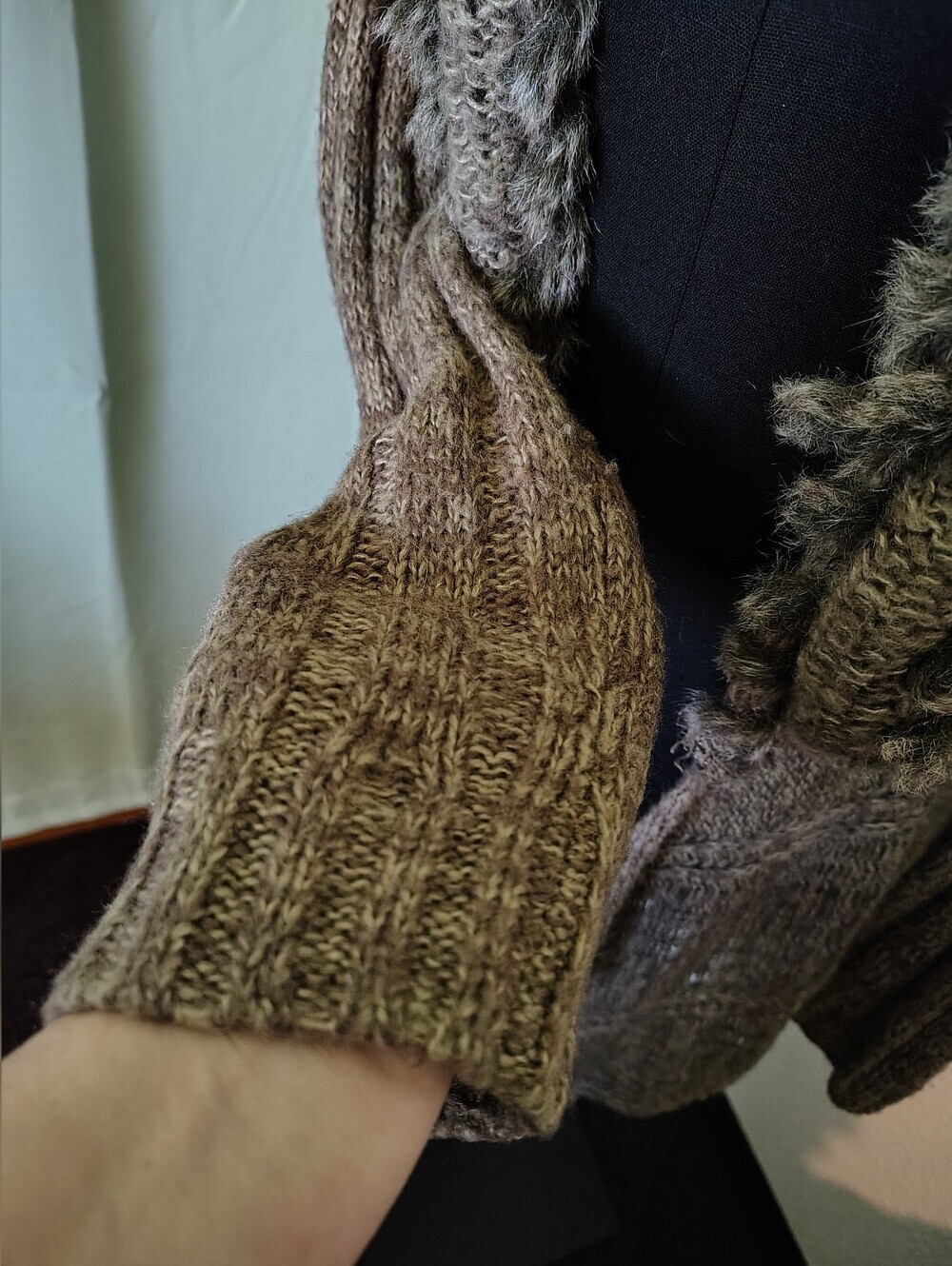 RXB Brown Wool Blend Faux-Fur Trim Belted Boho Cardigan Sweater Women Teen Large - Picture 9 of 13